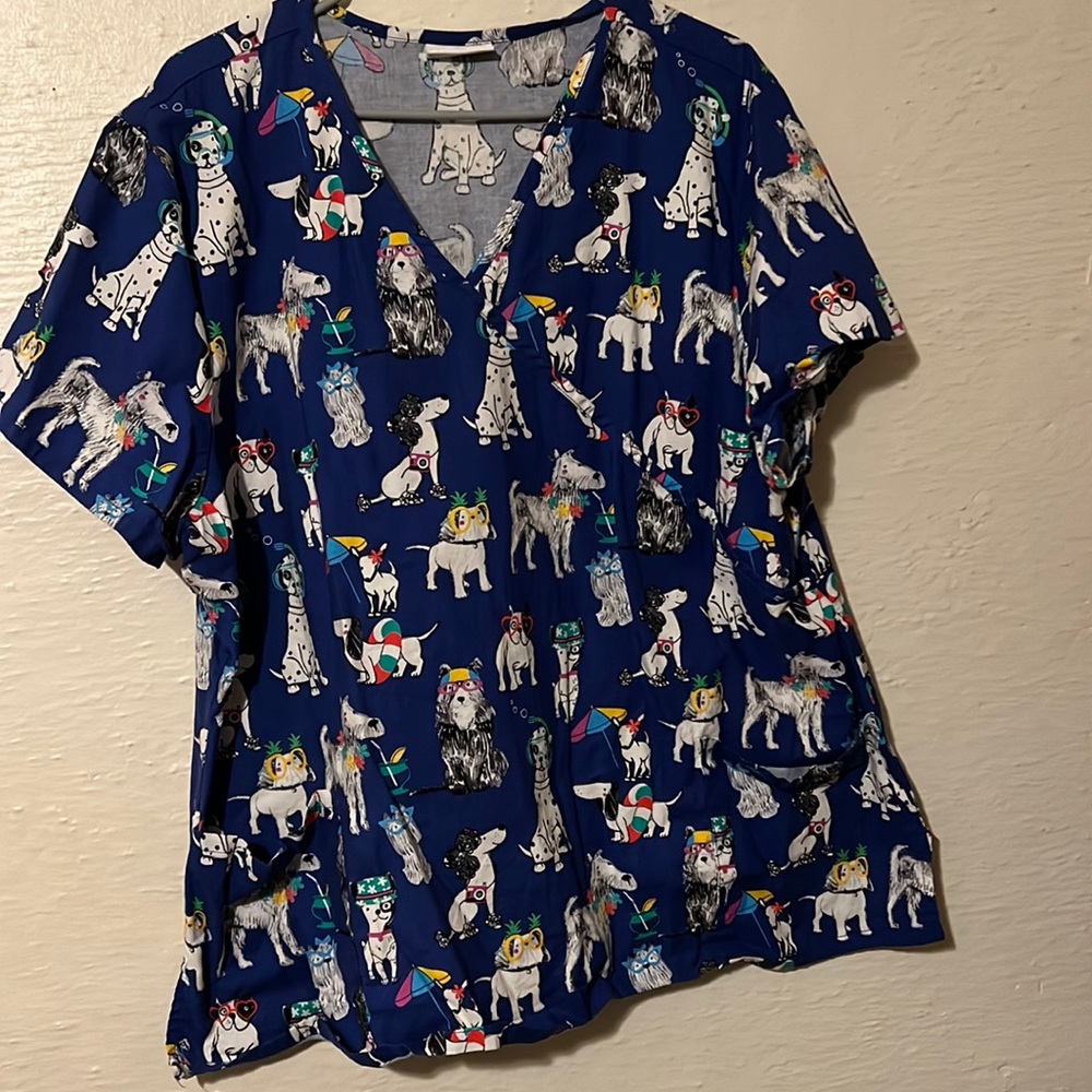 Blue Dog Scrub Top